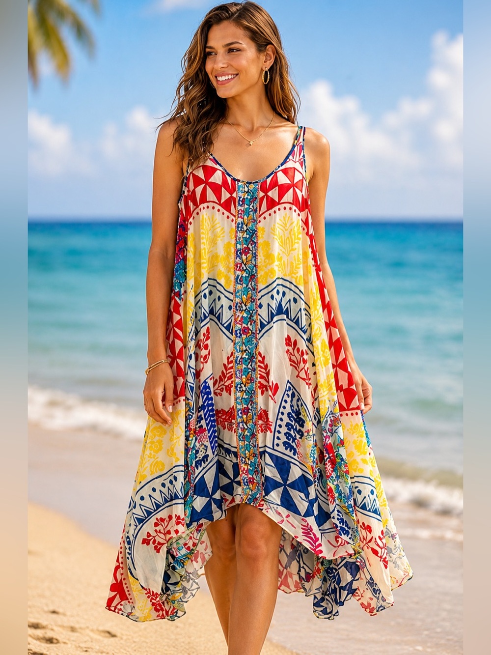 Johnny Was High Low Sundress Medium Multicolor Sleeveless Boho Resort Dress NWT